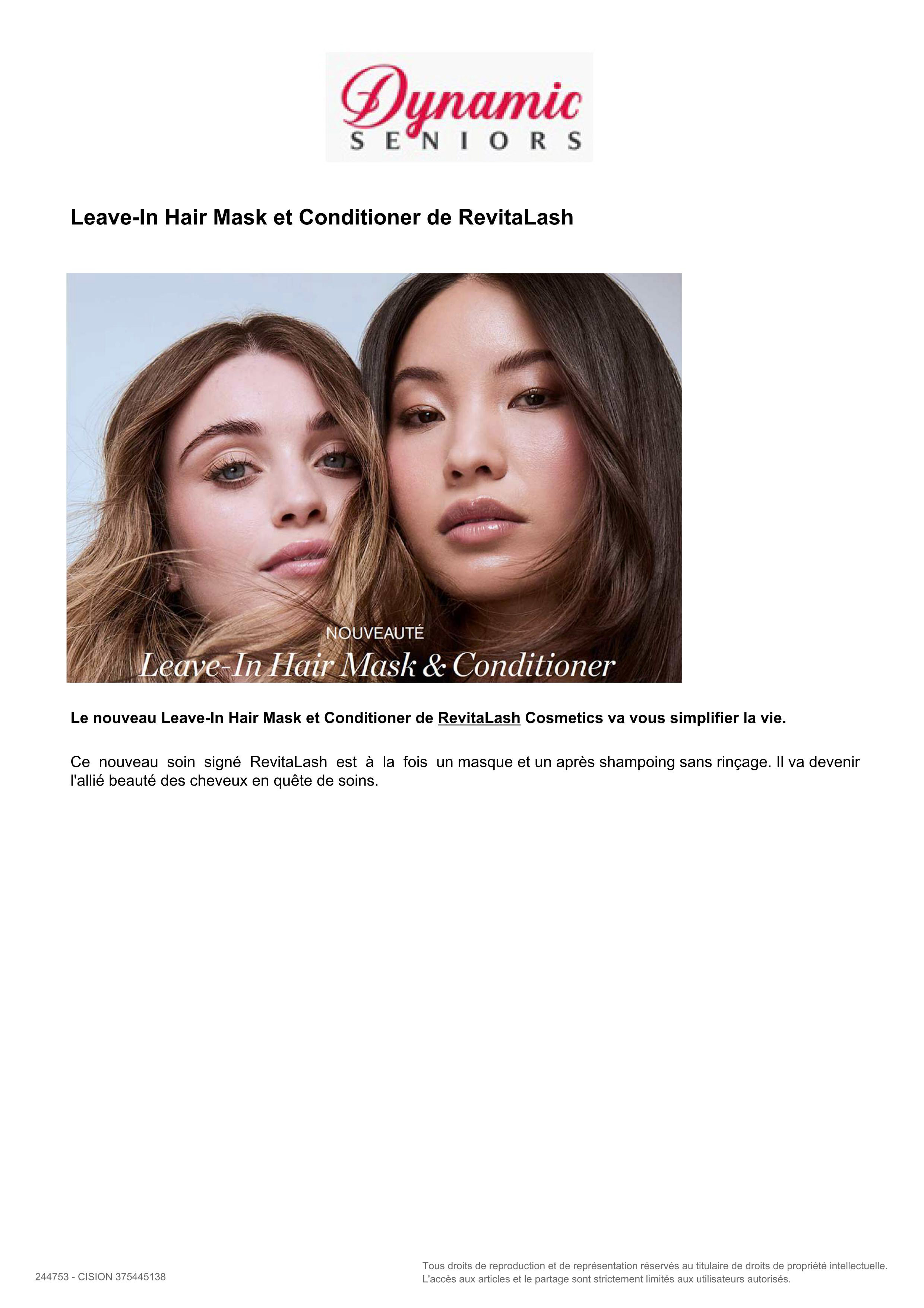 Leave-In Hair Mask & Conditioner de RevitaLash® Cosmetics paru dans Dynamic Seniors - Juin 2026